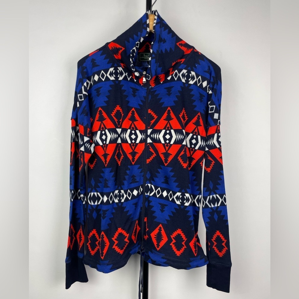 Lauren Ralph Lauren Active‎ Aztec Full Zip Cowl Neck Waffle Knit Cotton Sweater